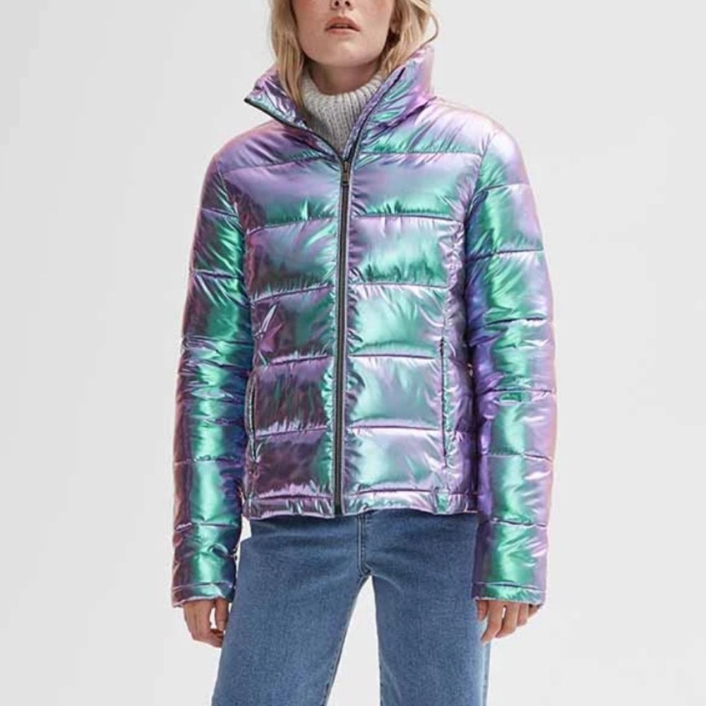 NOIZE holographic recycled puffer jacket